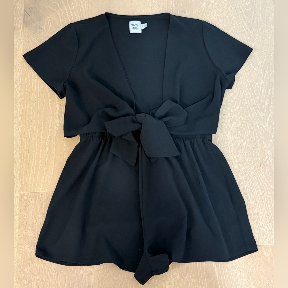 Black Romper, tie front, shorts, size 10